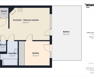 Priestranný 2-izbový byt, 46 m² s terasou a parkovaním
